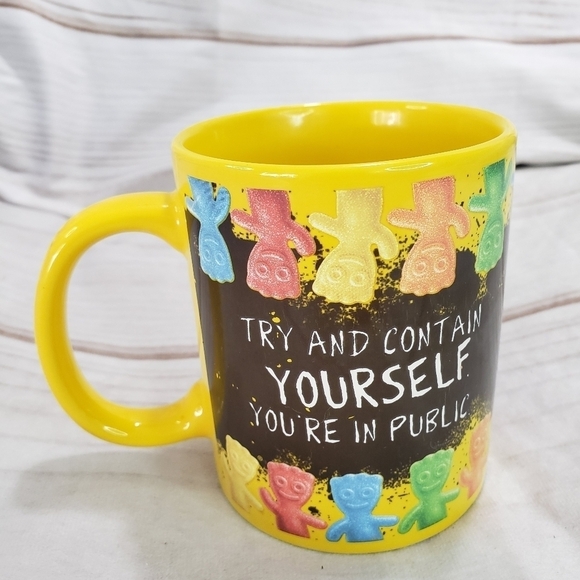Sour Patch Kids Candy Promotional Coffee Mug Yellow Try & Contain Yourself - Picture 1 of 7